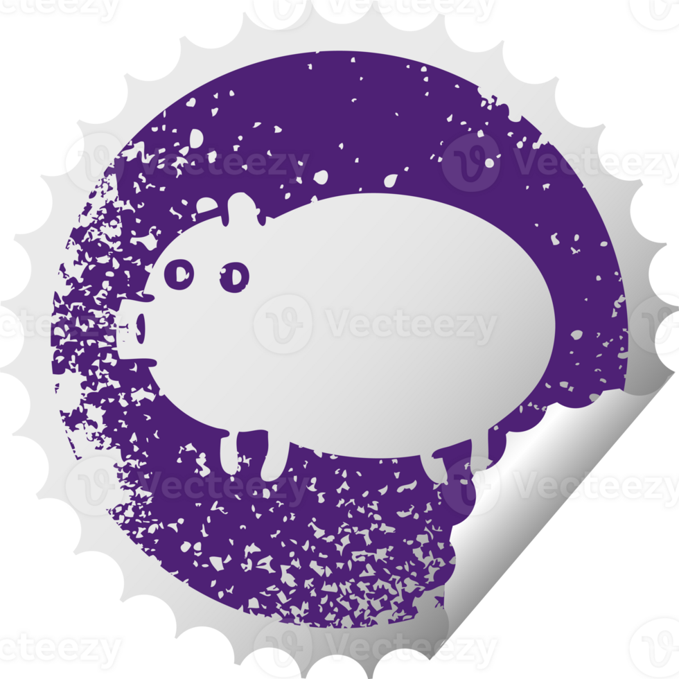 distressed circular peeling sticker symbol of a fat pig png
