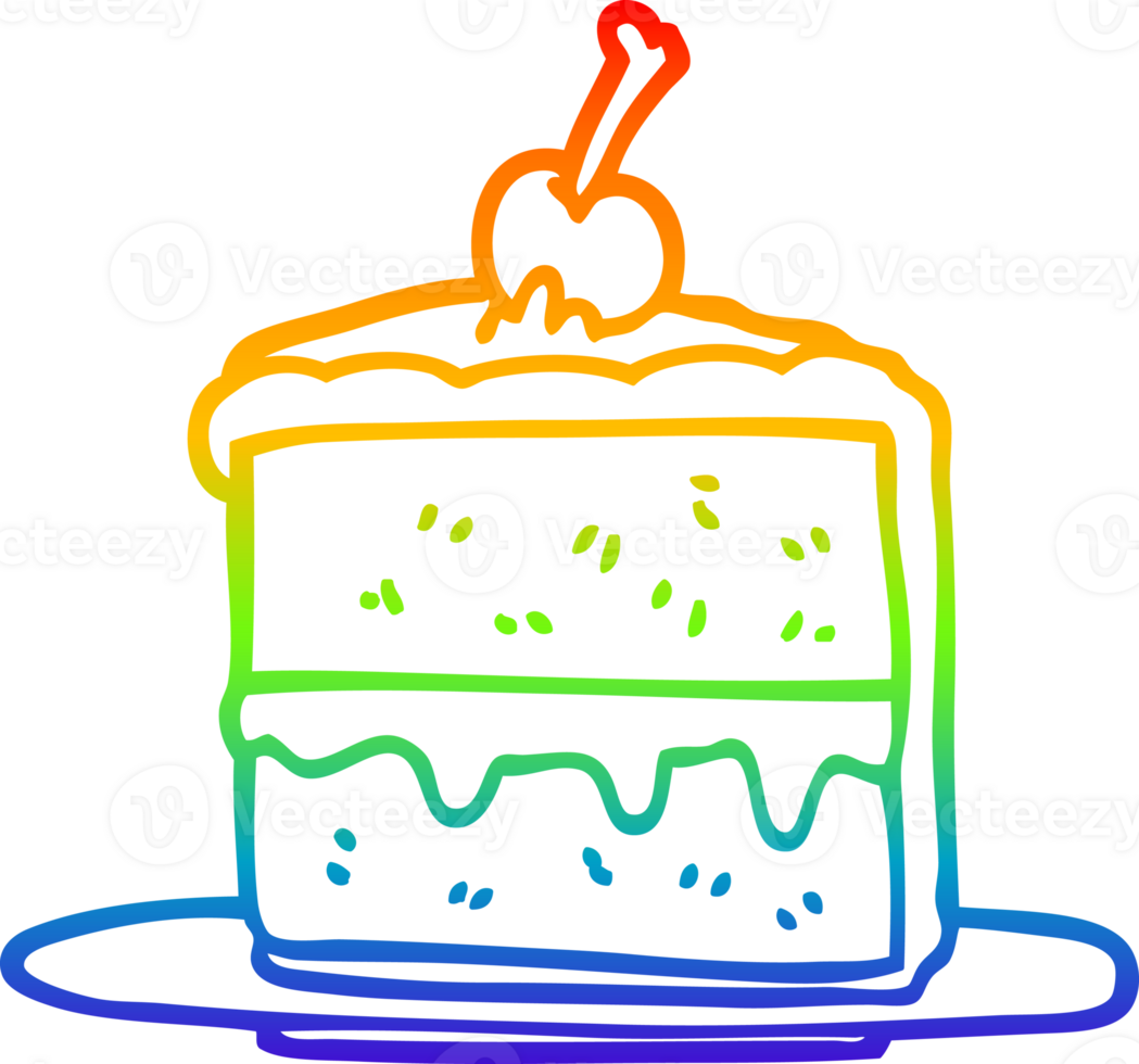 rainbow gradient line drawing of a cartoon chocolate cake png
