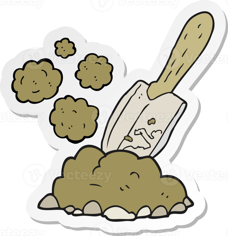 sticker of a cartoon trowel digging earth png