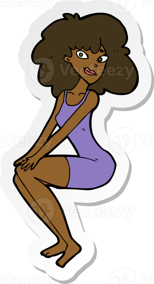 sticker of a cartoon sitting woman in dress png
