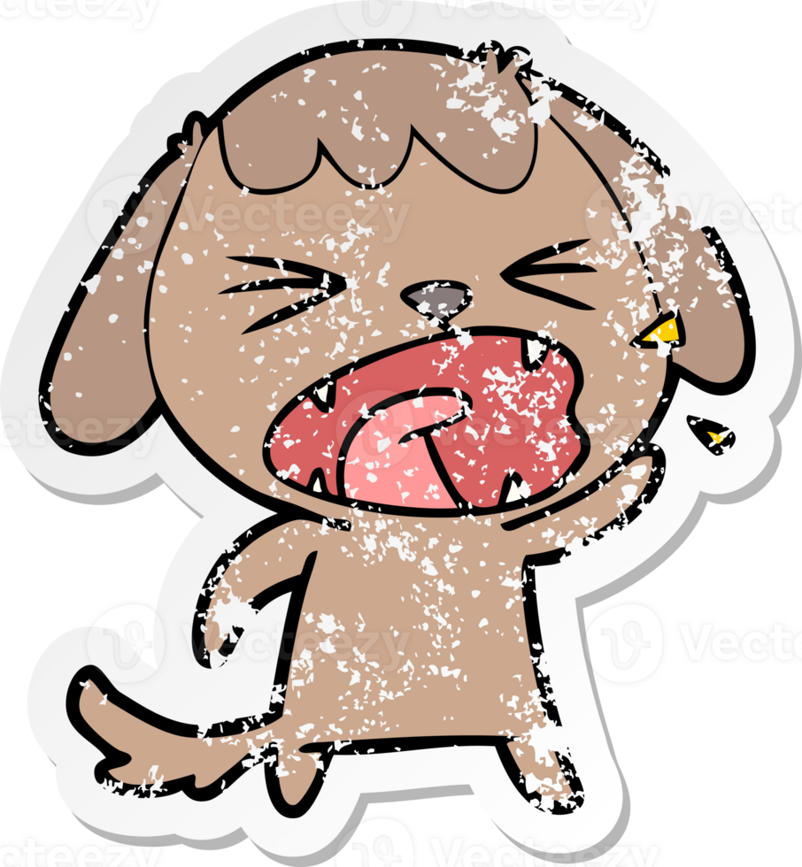 distressed sticker of a cute cartoon dog barking png