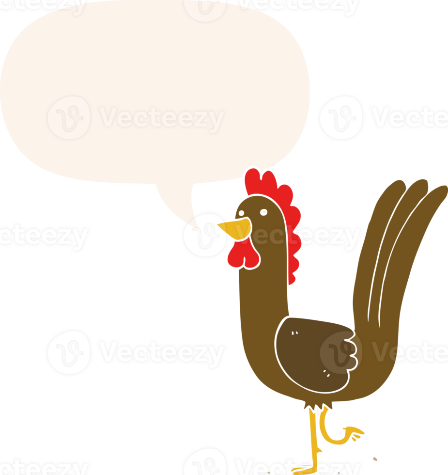 cartoon rooster with speech bubble in retro style png