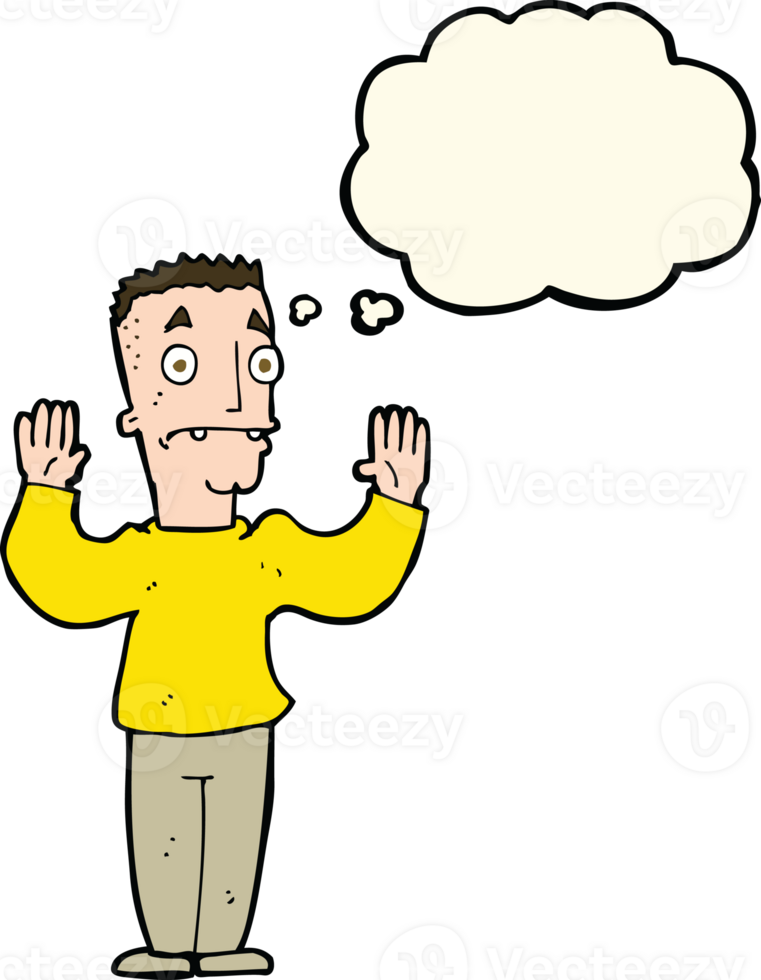 cartoon man surrendering with thought bubble png
