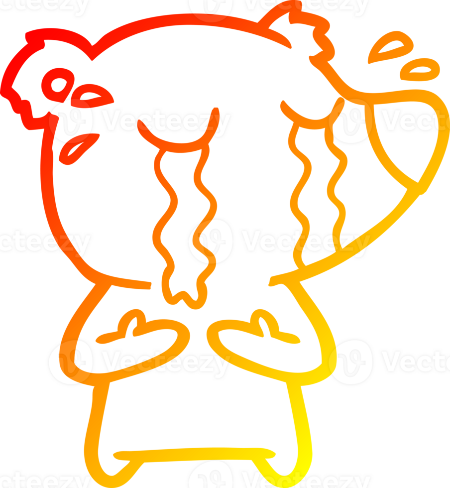 warm gradient line drawing of a cartoon crying bear png