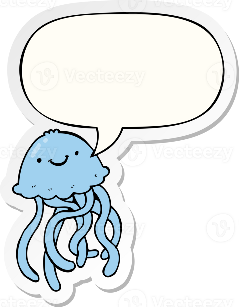 cartoon happy jellyfish with speech bubble sticker png
