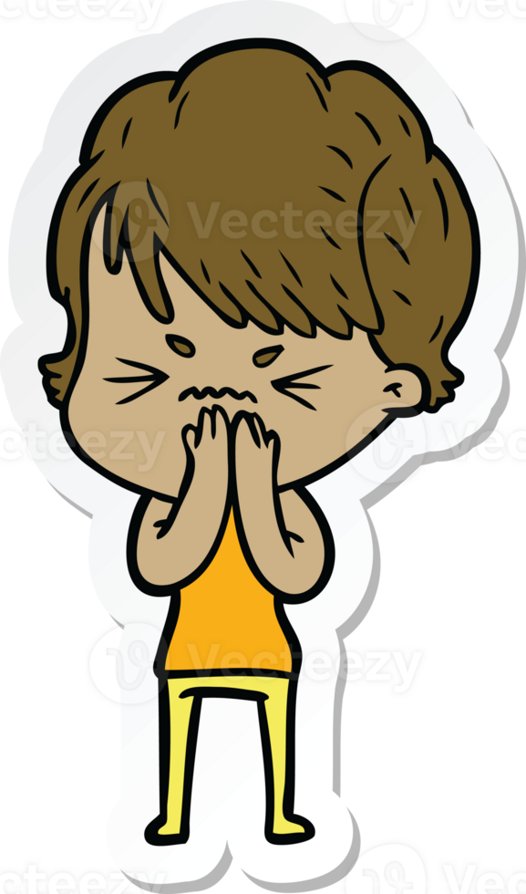sticker of a cartoon frustrated woman png