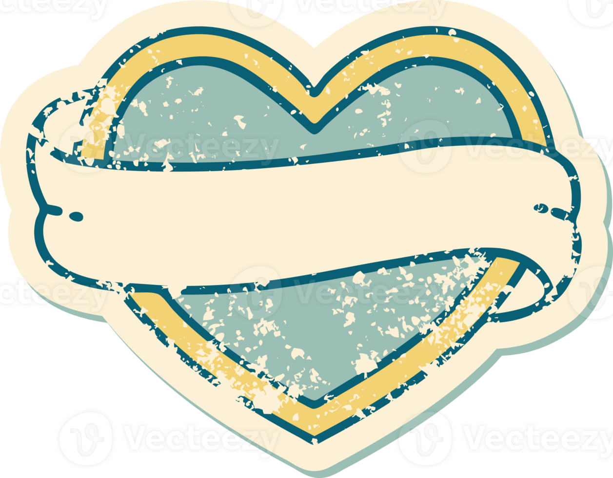 iconic distressed sticker tattoo style image of a heart and banner png