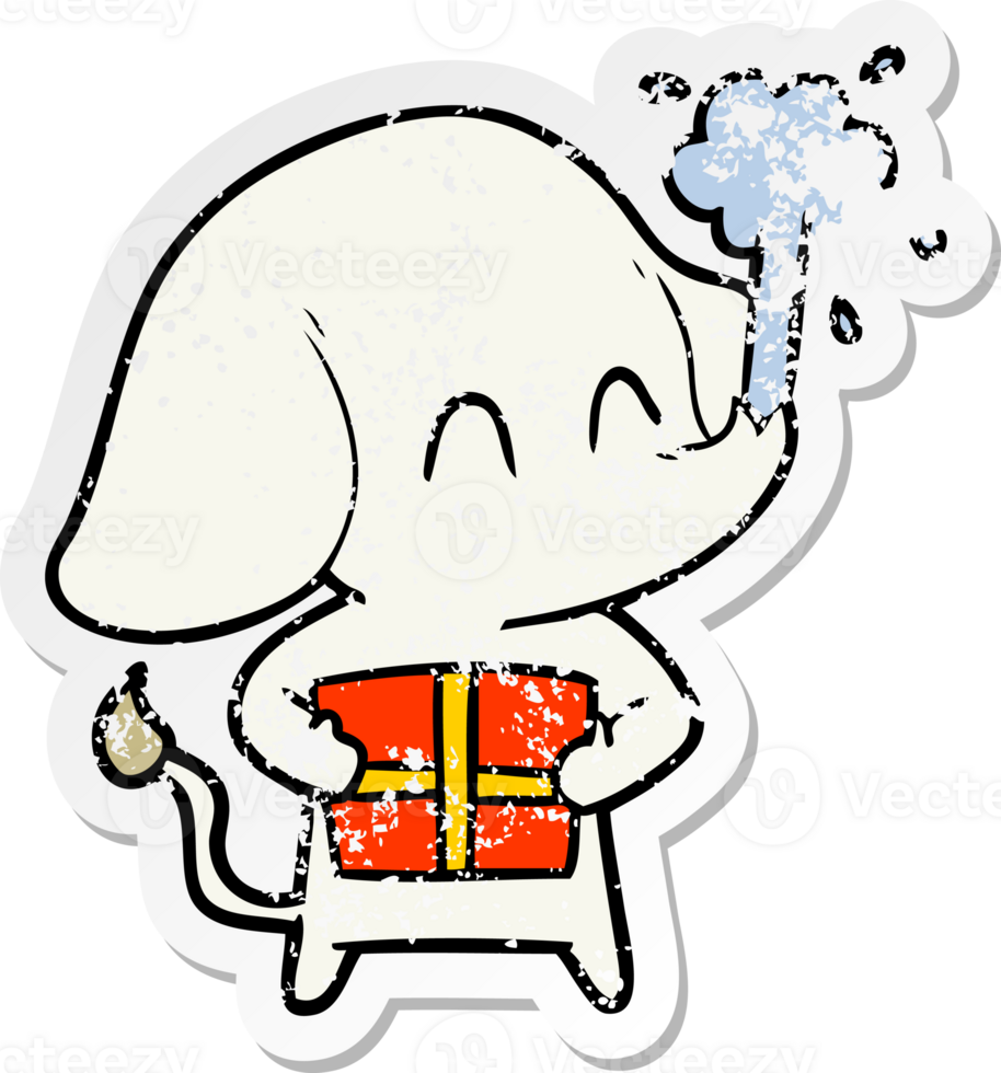 distressed sticker of a cute cartoon elephant spouting water png