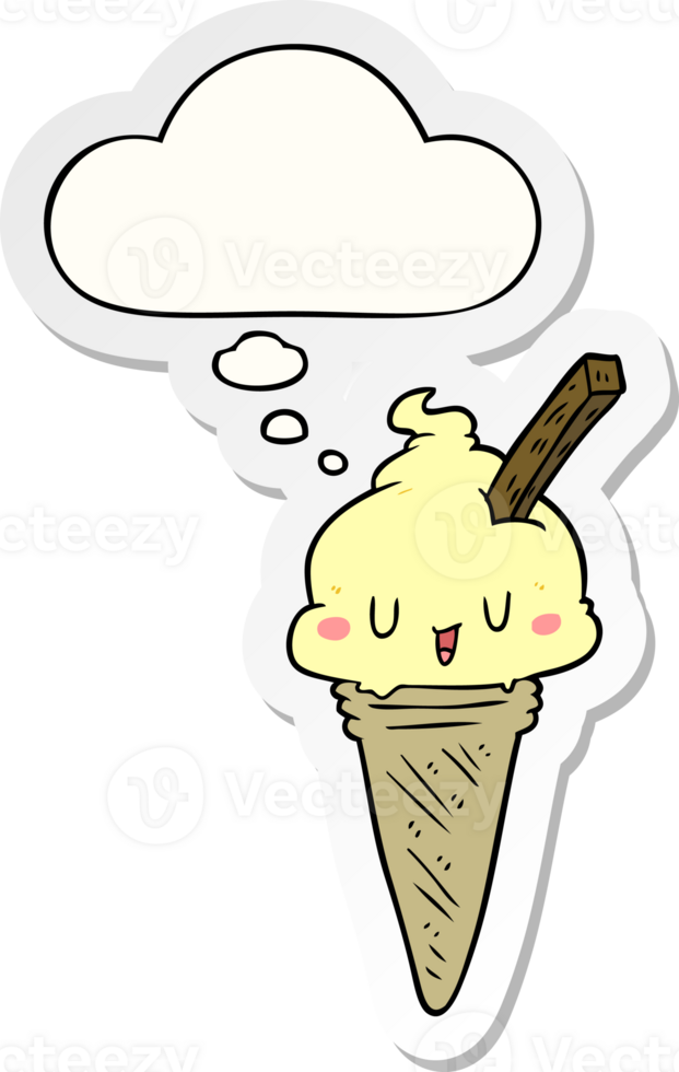 cute cartoon ice cream with thought bubble as a printed sticker png