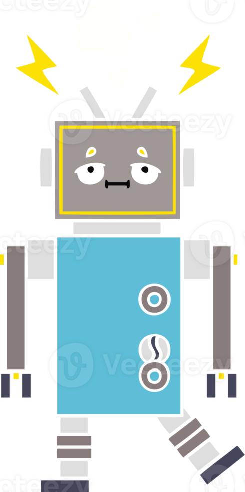 flat color retro cartoon of a malfunctioning robot png
