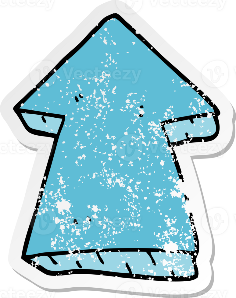 distressed sticker of a cartoon pointing arrow png