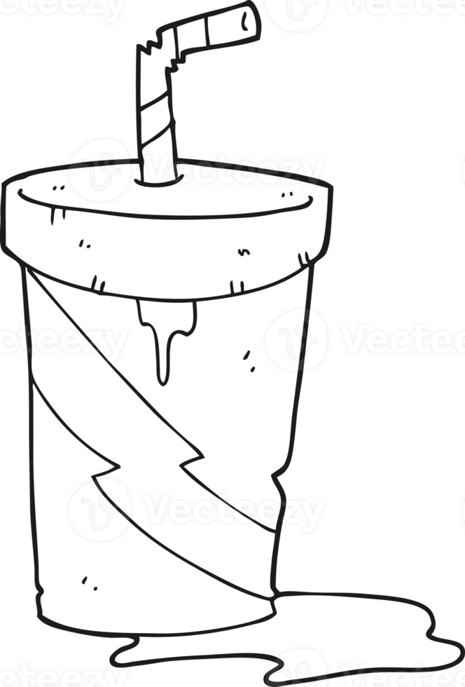 hand dragen svart och vit tecknad serie skräp mat cola dryck png