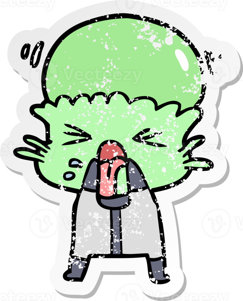 distressed sticker of a weird cartoon alien png