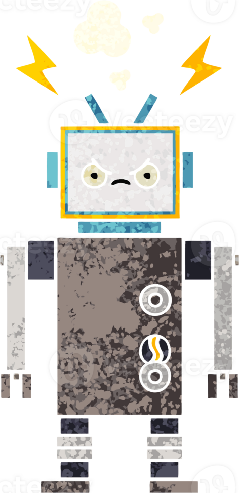 retro illustration style cartoon of a robot png