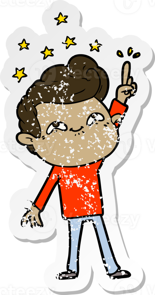 distressed sticker of a cartoon excited man png