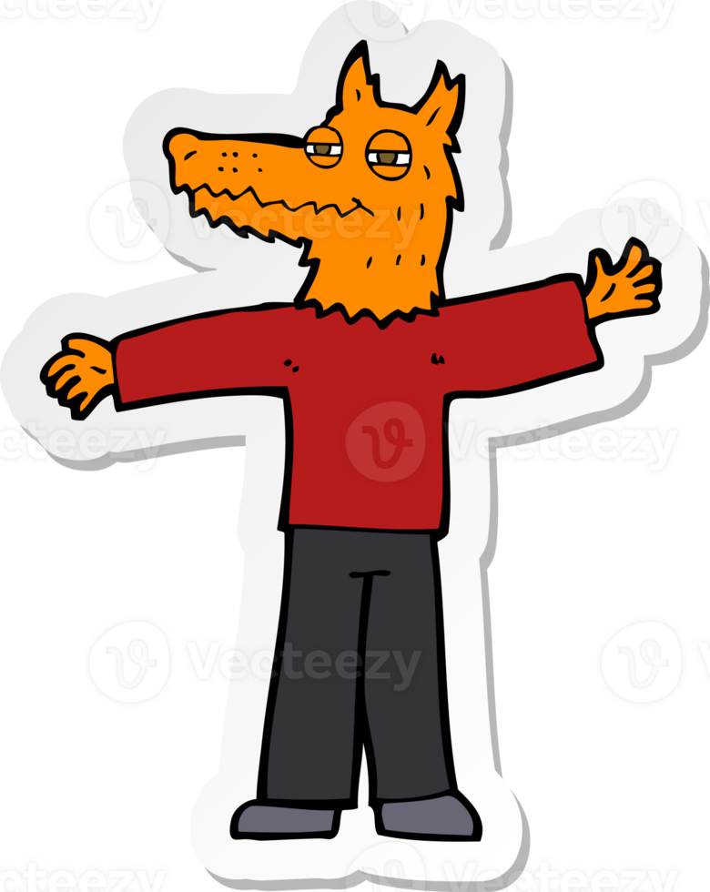 sticker of a cartoon happy fox man png
