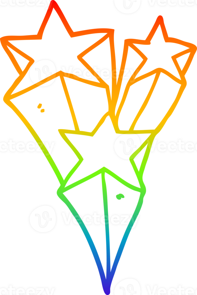 rainbow gradient line drawing of a cartoon shooting stars png