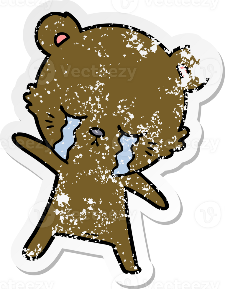 distressed sticker of a crying cartoon bear png