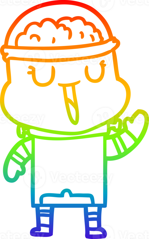 rainbow gradient line drawing of a happy cartoon robot waving png