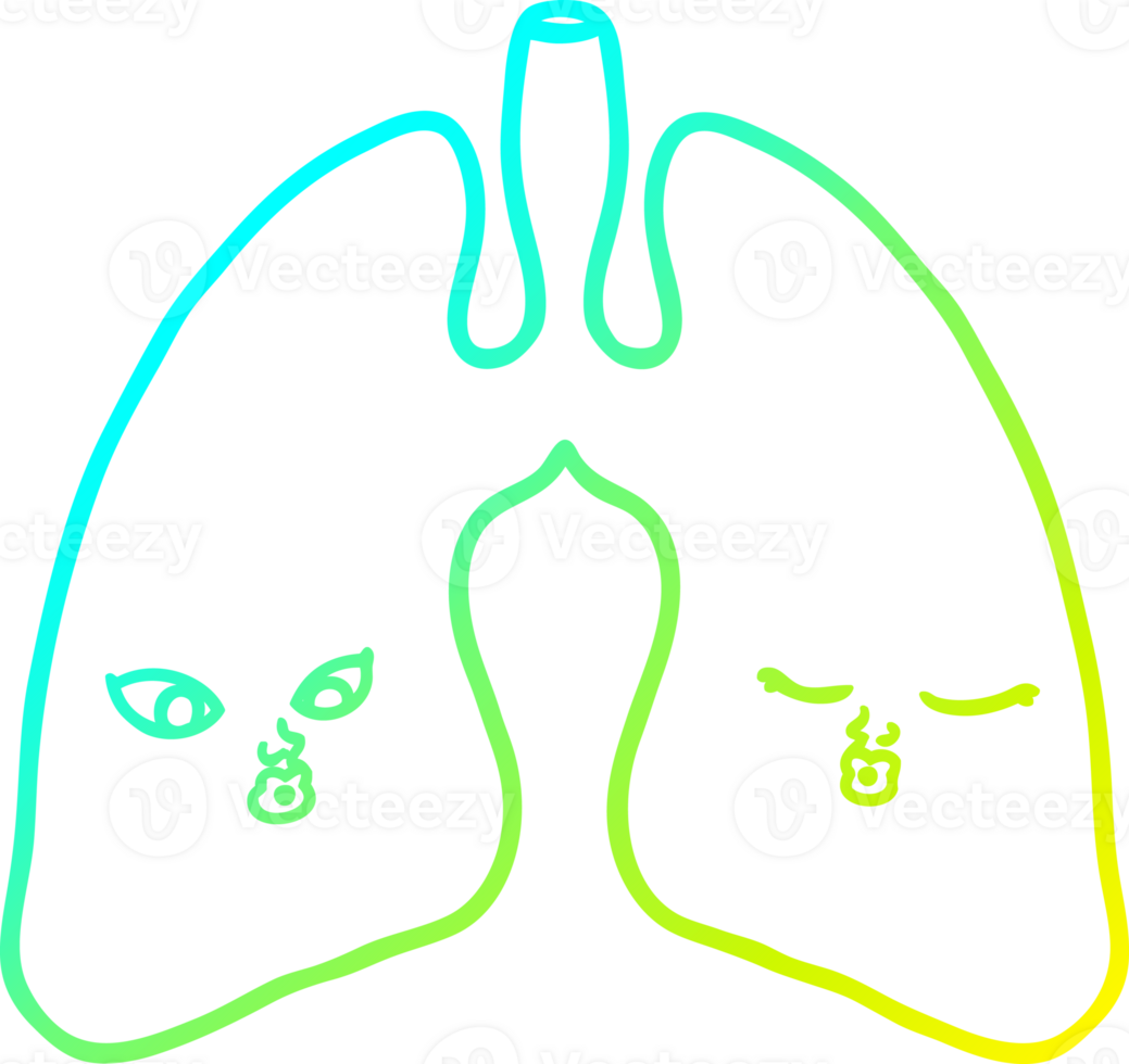 cold gradient line drawing of a cartoon lungs png