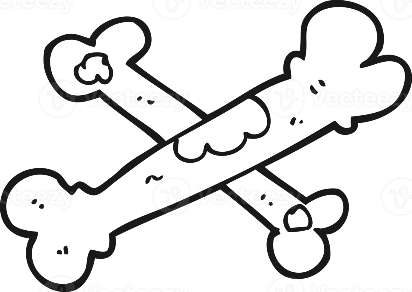 hand drawn black and white cartoon old bones png