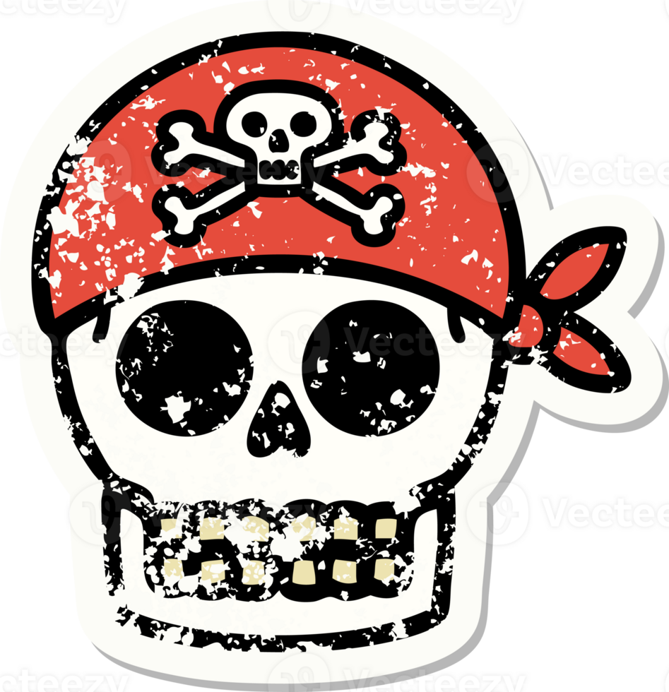 distressed sticker tattoo in traditional style of a pirate skull png