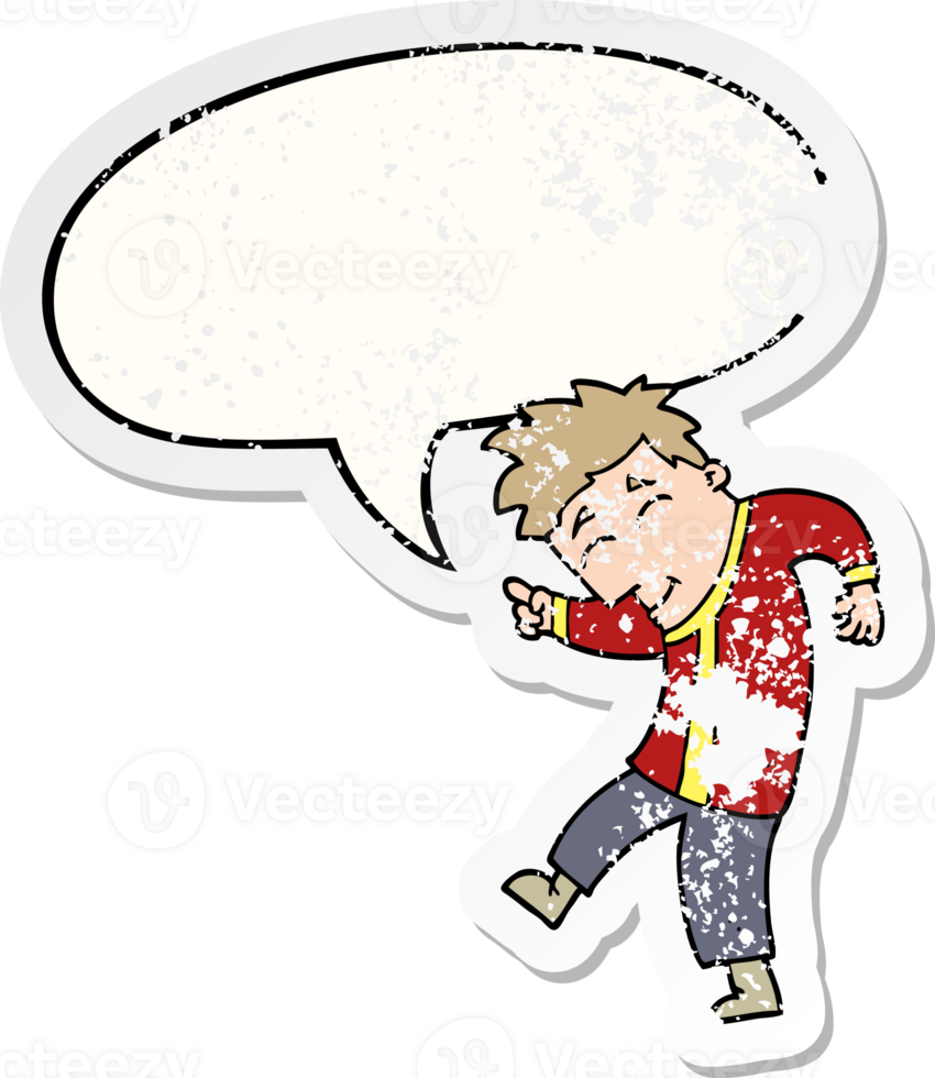 cartoon dancing man with speech bubble distressed distressed old sticker png