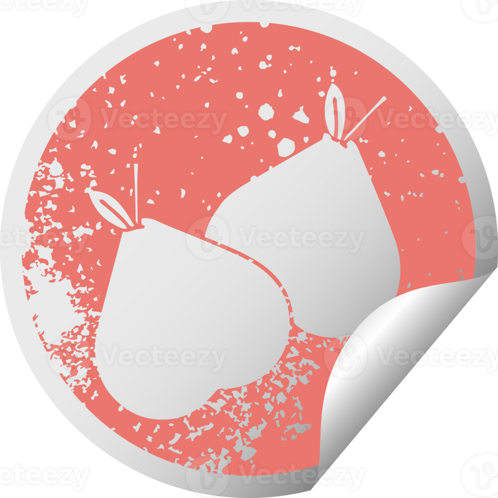 distressed circular peeling sticker symbol of a green pear png
