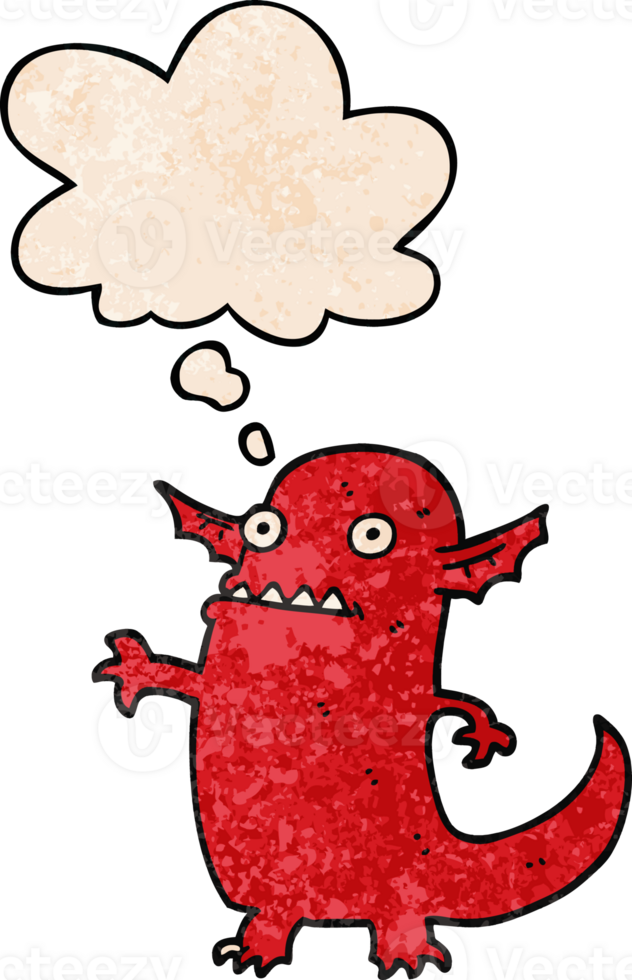 cartoon halloween monster with thought bubble in grunge texture style png