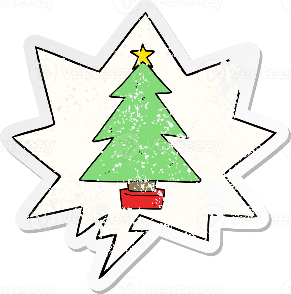 cartoon christmas tree with speech bubble distressed distressed old sticker png