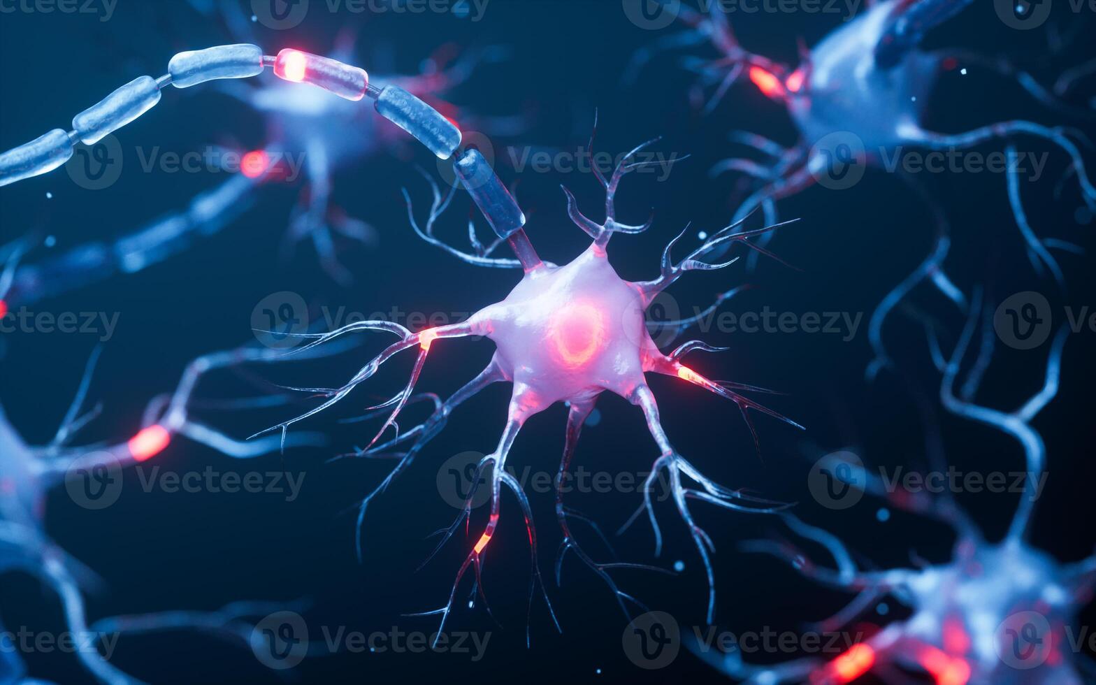 Biology nerve cell with biomedicine concept, 3d rendering. photo