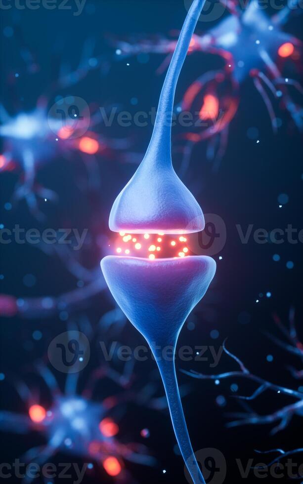 Biology nerve cell with biomedicine concept, 3d rendering. photo