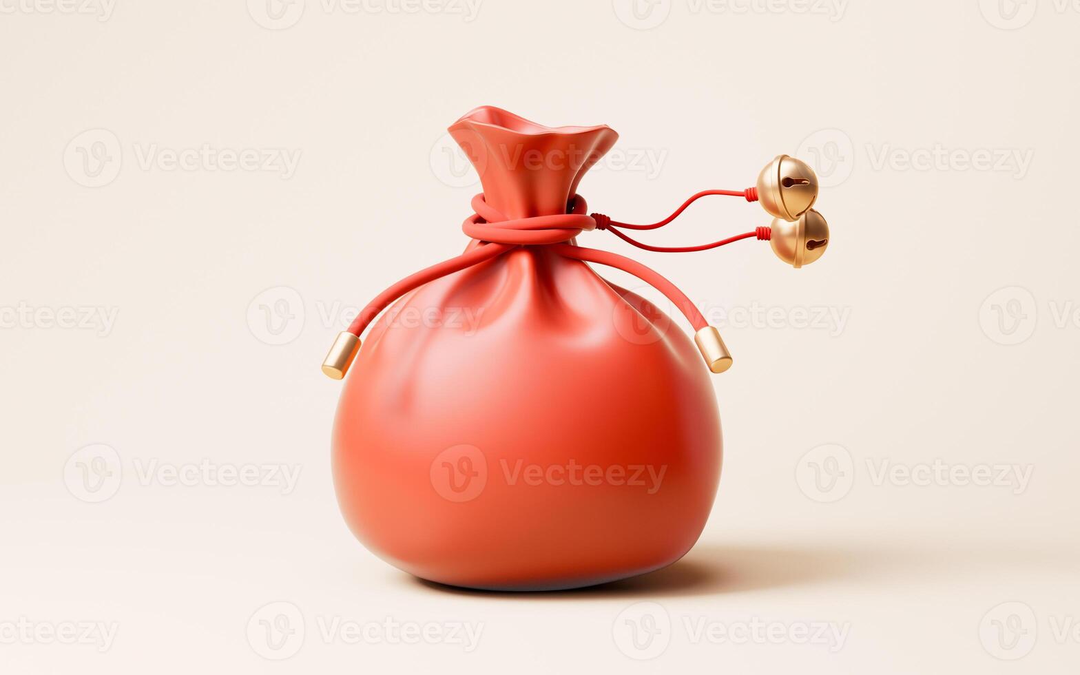Red cartoon bag and small bells, 3d rendering. photo