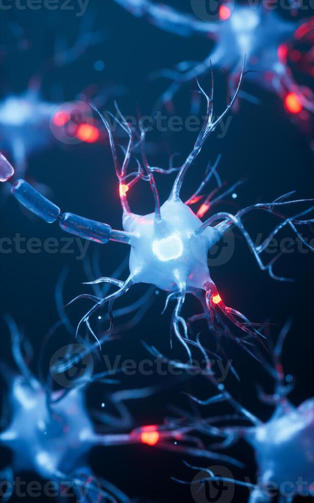 Biology nerve cell with biomedicine concept, 3d rendering. photo