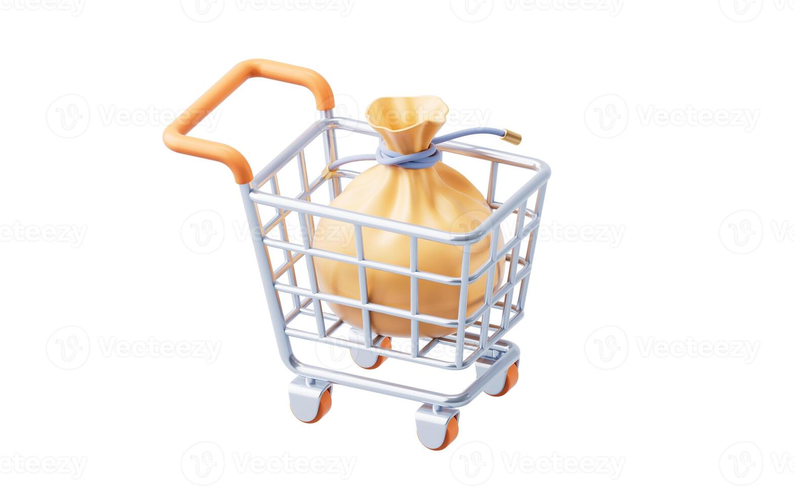 Shopping cart and present bag, 3d rendering. photo