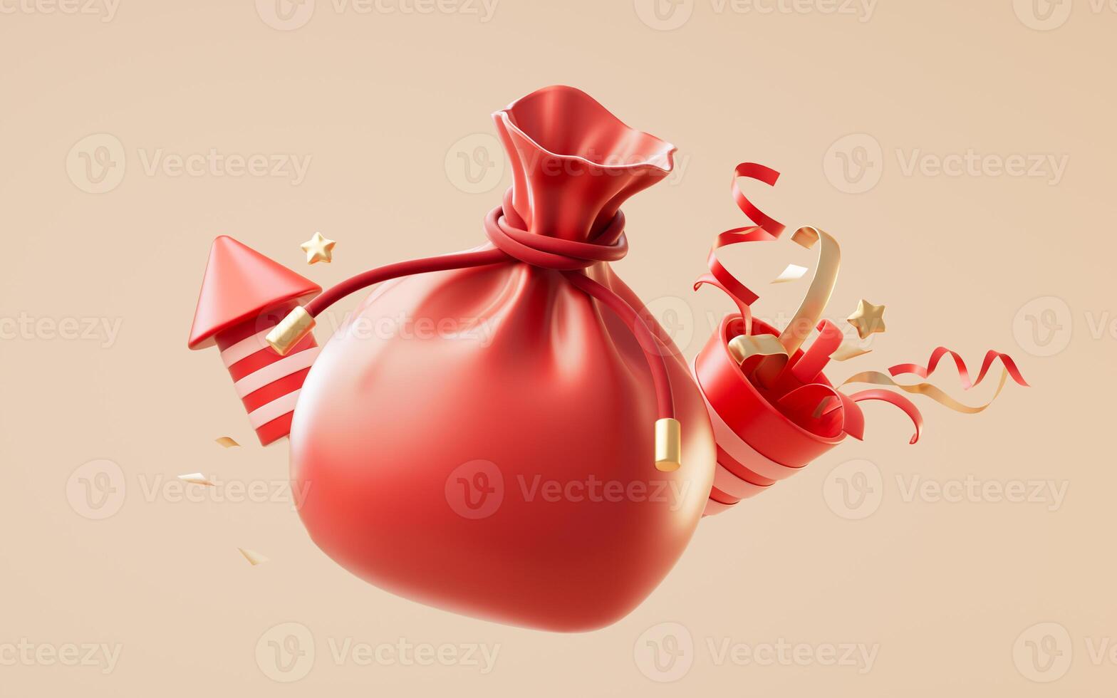 Red cartoon festive bag, 3d rendering. photo