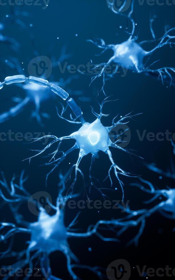 Biology nerve cell with biomedicine concept, 3d rendering. photo