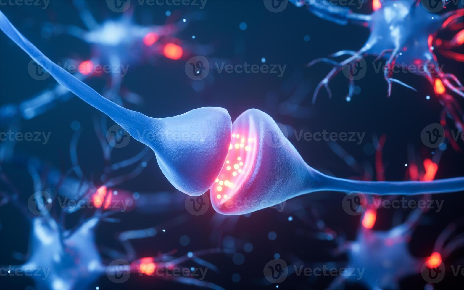Biology nerve cell with biomedicine concept, 3d rendering. photo