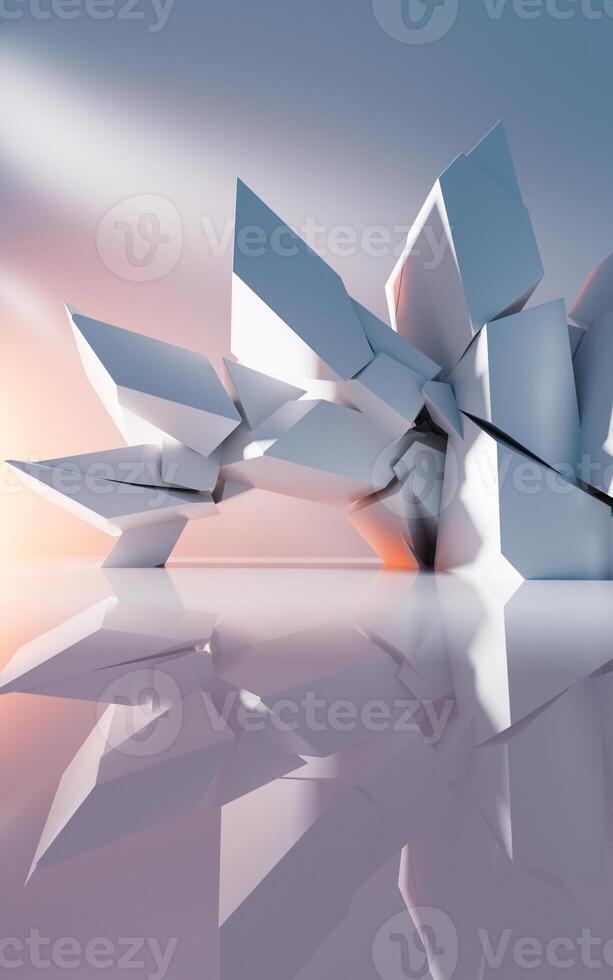 Empty building structure with geometric structure, 3d rendering. photo
