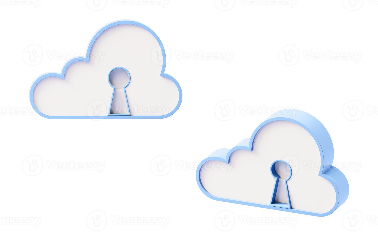 Cloud computing with security lock, 3d rendering. photo