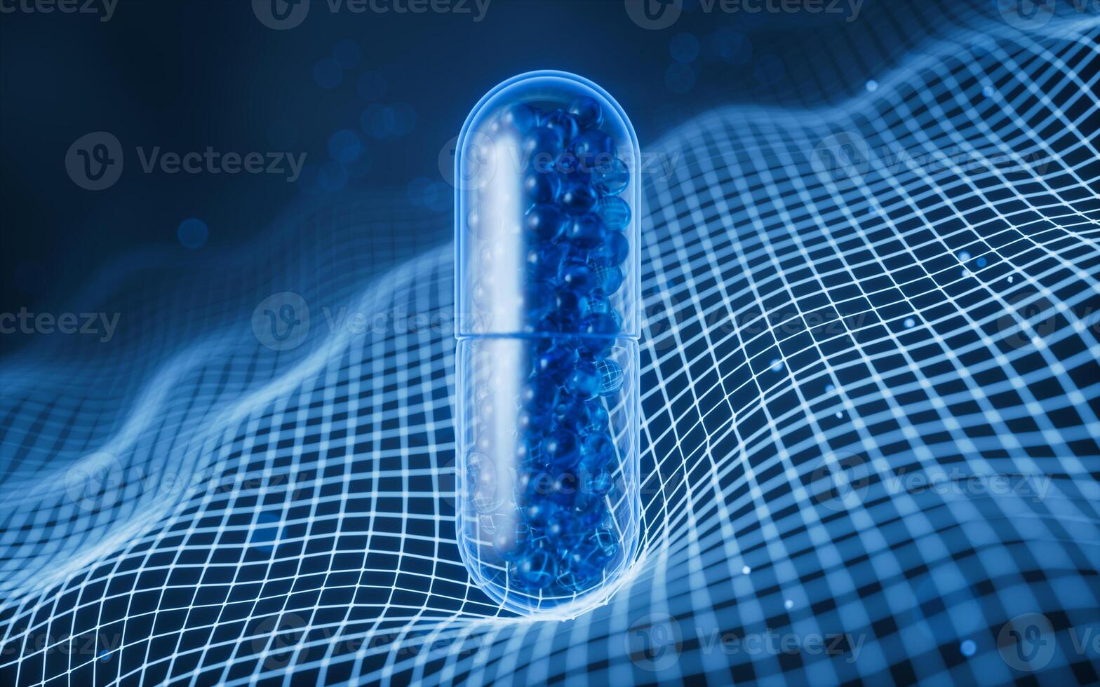 Medical capsule with digital space background, 3d rendering. photo