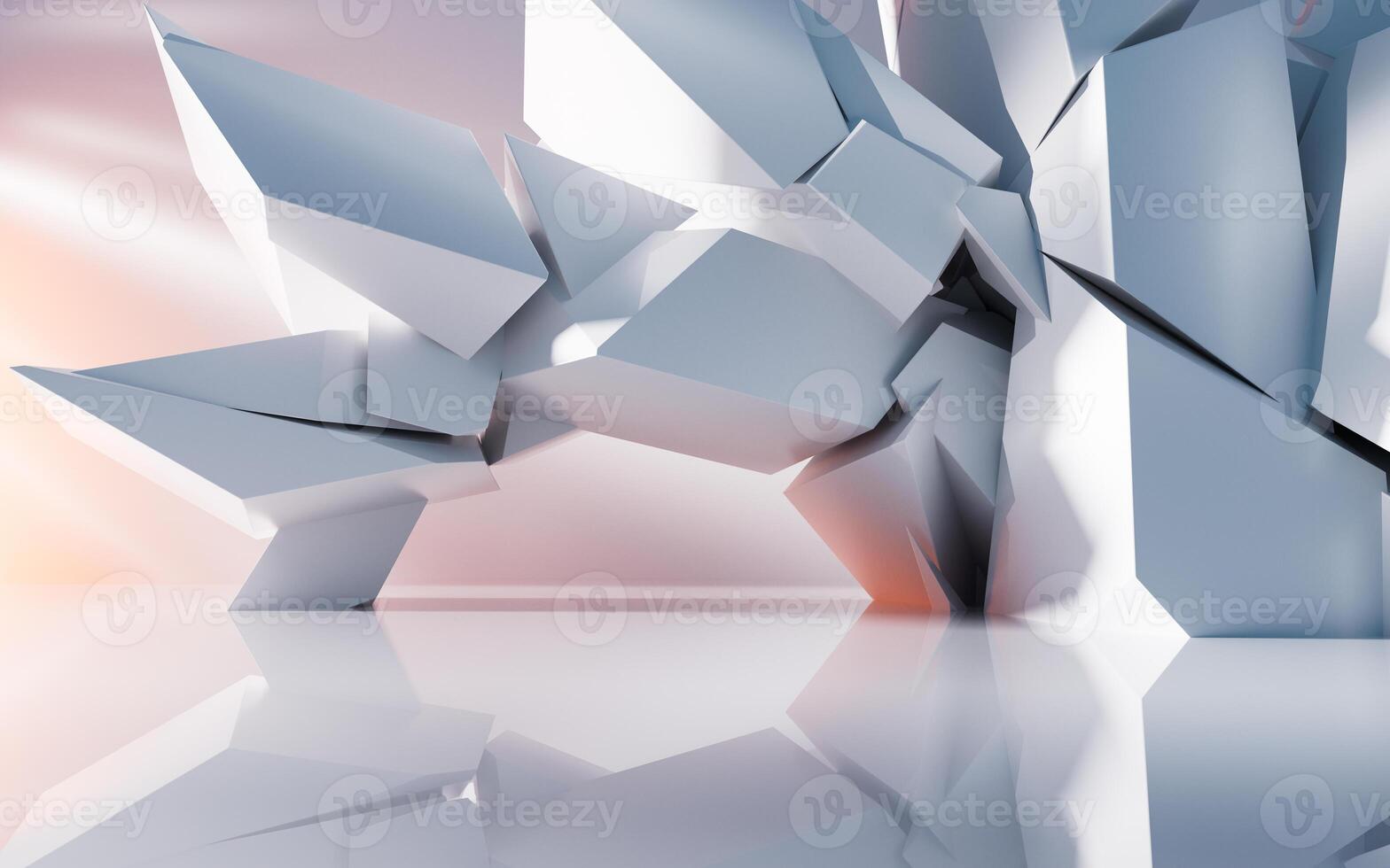 Empty building structure with geometric structure, 3d rendering. photo
