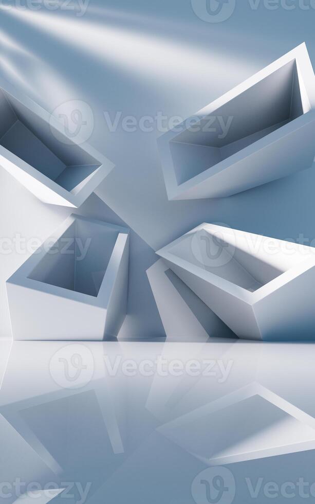 Empty building structure with geometric structure, 3d rendering. photo
