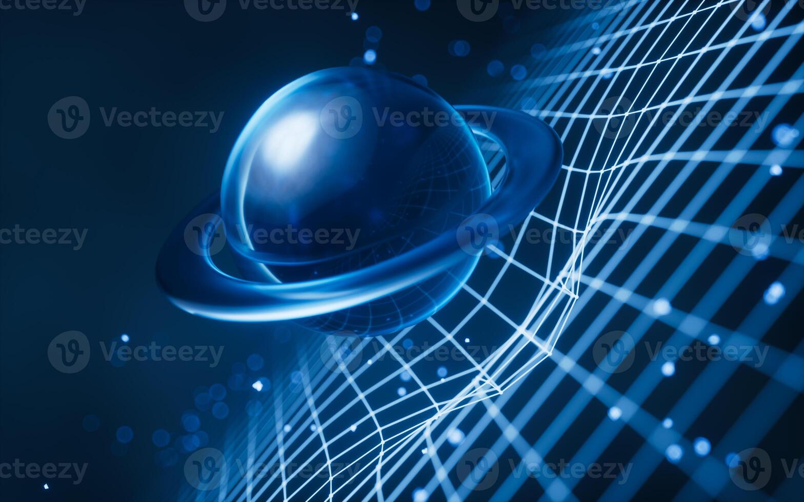 Planet in the digital space with glowing lines, 3d rendering. photo