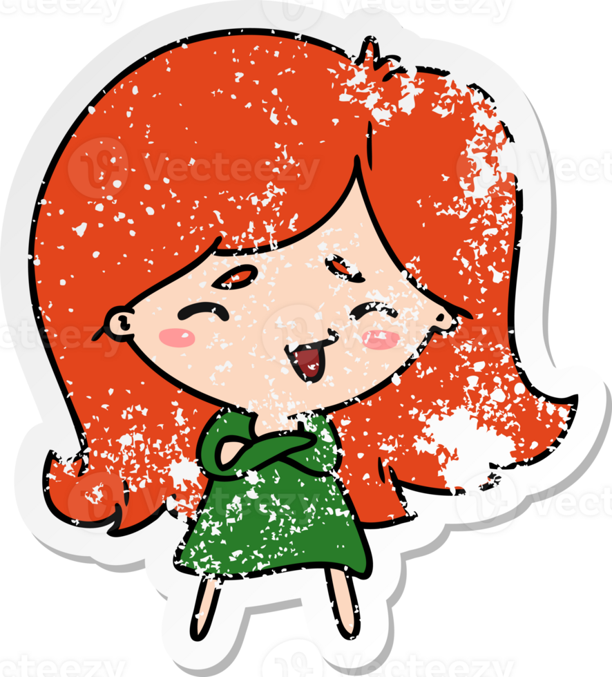 distressed sticker cartoon illustration of a cute kawaii girl png