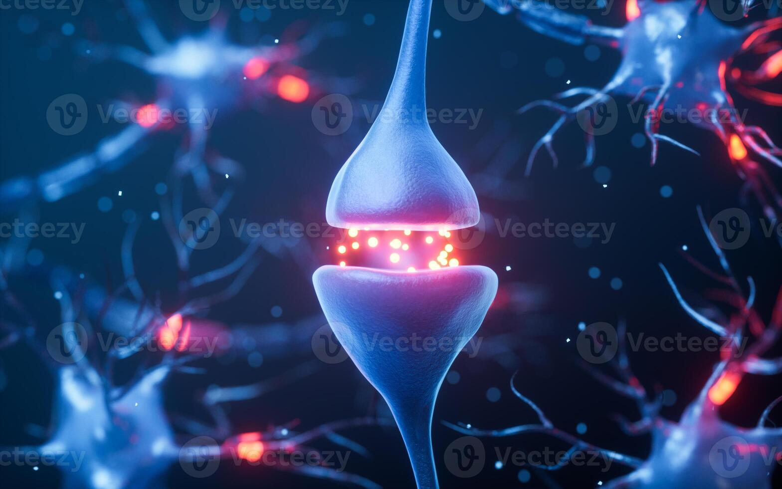 Biology nerve cell with biomedicine concept, 3d rendering. photo