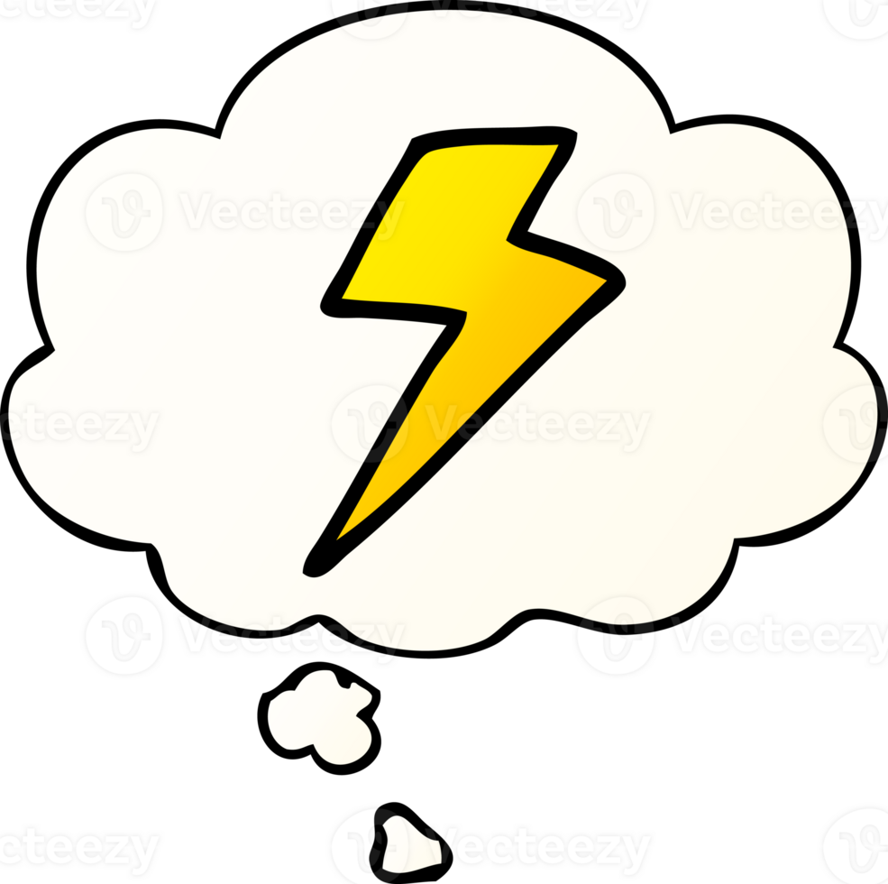 cartoon lightning bolt with thought bubble in smooth gradient style png