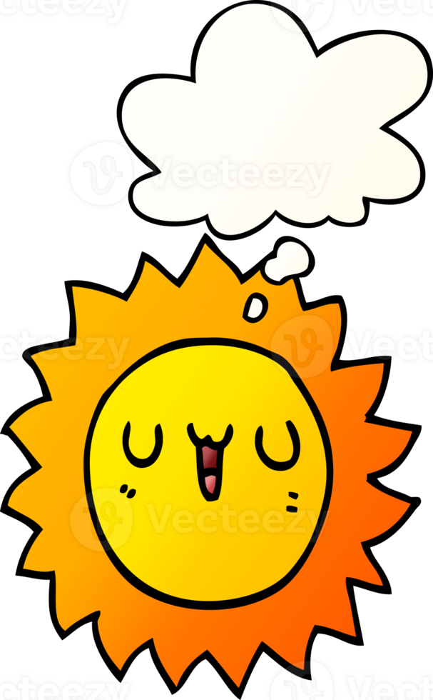 cartoon sun with thought bubble in smooth gradient style png