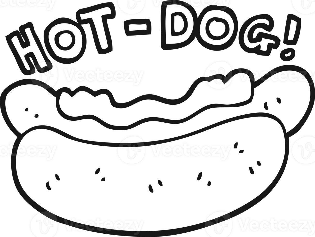 hand drawn black and white cartoon hotdog png