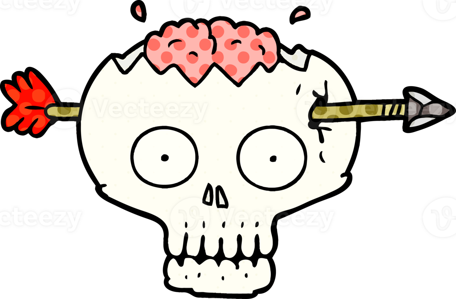 cartoon skull with arrow through brain png
